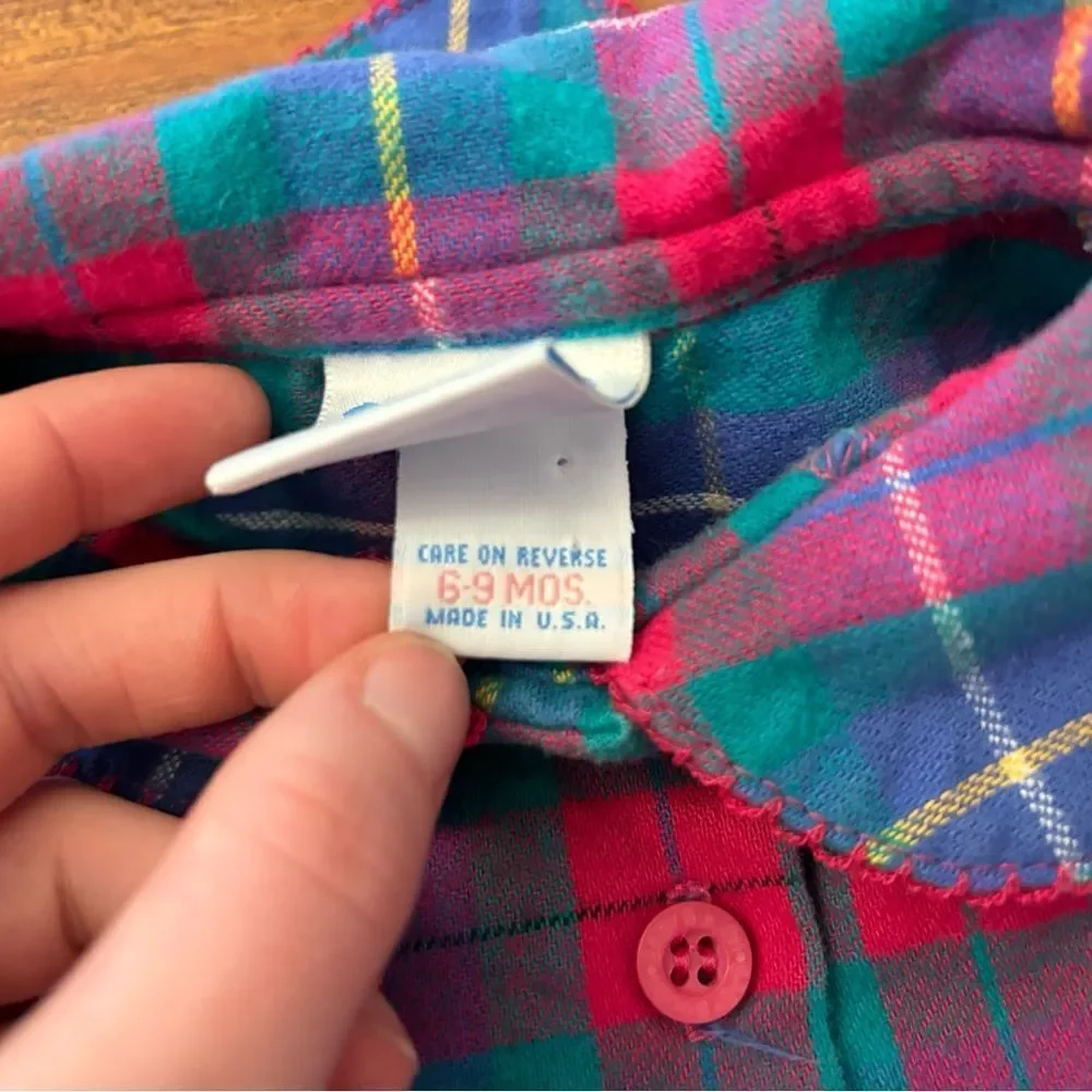 Osh Kosh B’Gosh Baby B’Gosh vintage pink/purple/teal plaid long sleeve jumpsuit